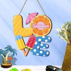 Factory Summer LOVE Wooden <b>Wall</b> Sign, Tropical Popsicle & Orange Decoration, Beach Themed Hanging Plaque for Home <b>Wall</b> Door - Product Image 1