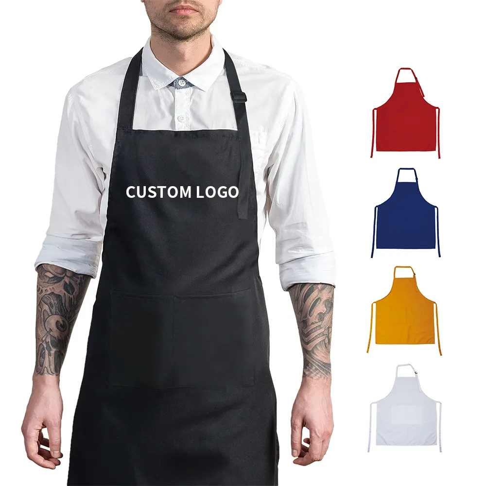 KEFEI Waterproof Kitchen Cooking Custom Design Logo Printing Aprons With Pockets BBQ Barista Men Black Apron For Cleaning Homes