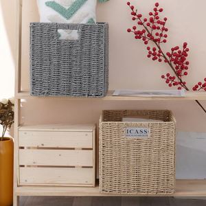 <b>Foldable</b> Rattan-Style Hand-Woven Rustic Storage <b>Basket</b> for <b>Laundry</b> Underwear Toys & Snacks - Product Image 2