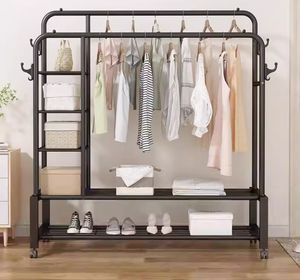 Porte-vêtements en acier robuste, organisateur multifonctionnel, porte-vêtements avec rails amovibles, <span class=keywords><strong>roulettes</strong></span>, rangement pour salon, debout, maison - Product Image 4