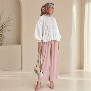 SIPO 2023 modesto y cómodo conjunto de 2 piezas para mujer nuevo EID Color sólido traje de cuello redondo Formal plisado de punto colección 2023 - Product Image 2