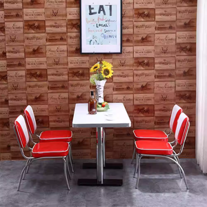 Canapé de style rétro américain à rayures avec table et chaises pour restaurant et fast-food - Product Image 3