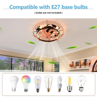 Nouveau design unique de salon moteur à courant continu Led rotin cage télécommande E27 ventilateur de plafond lumière
