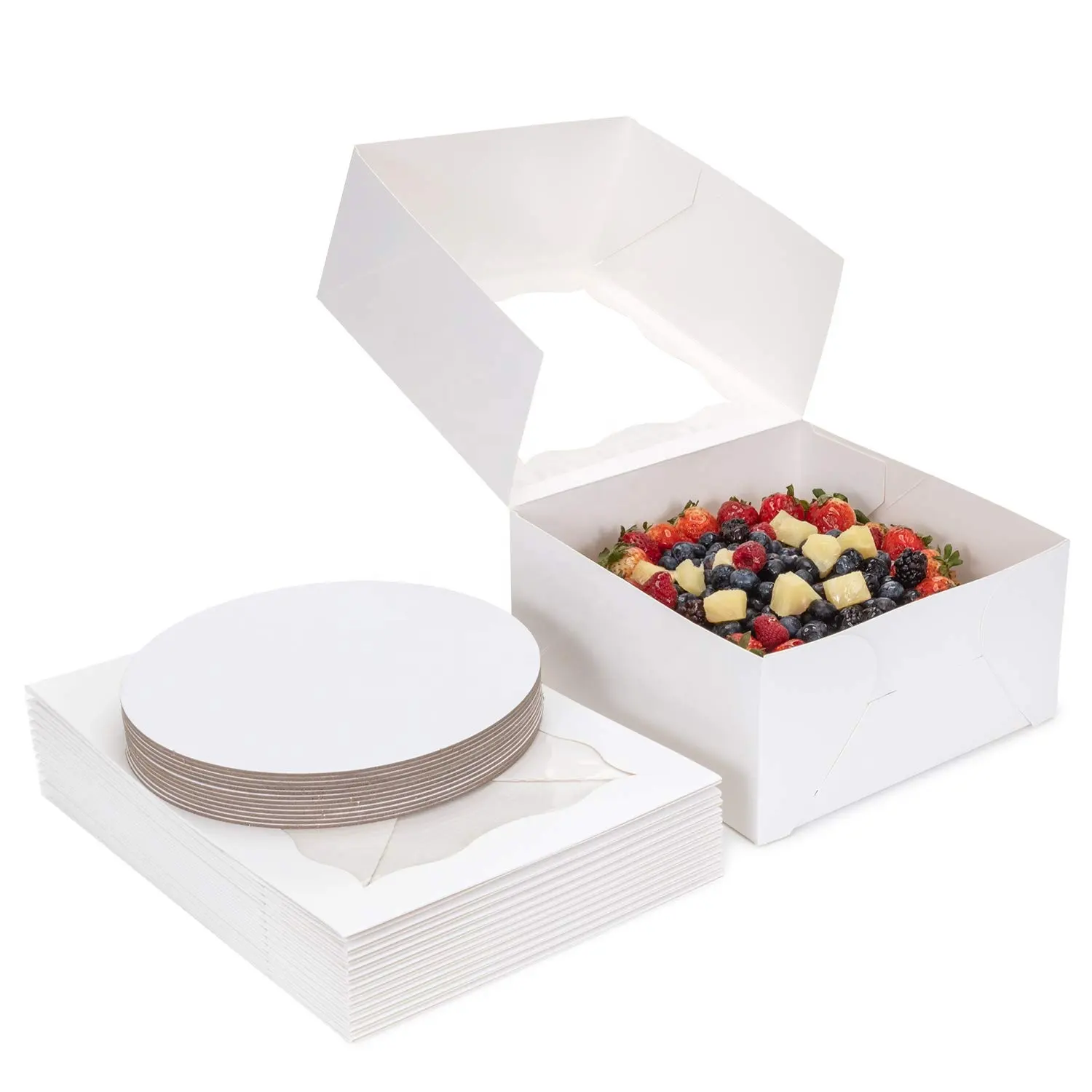 Anteng Custom Supplier POPUP Design 10er Pack Kuchen Back boxen mit Fenster und runden Gold Kuchen brettern 10 Zoll Kuchen boxen