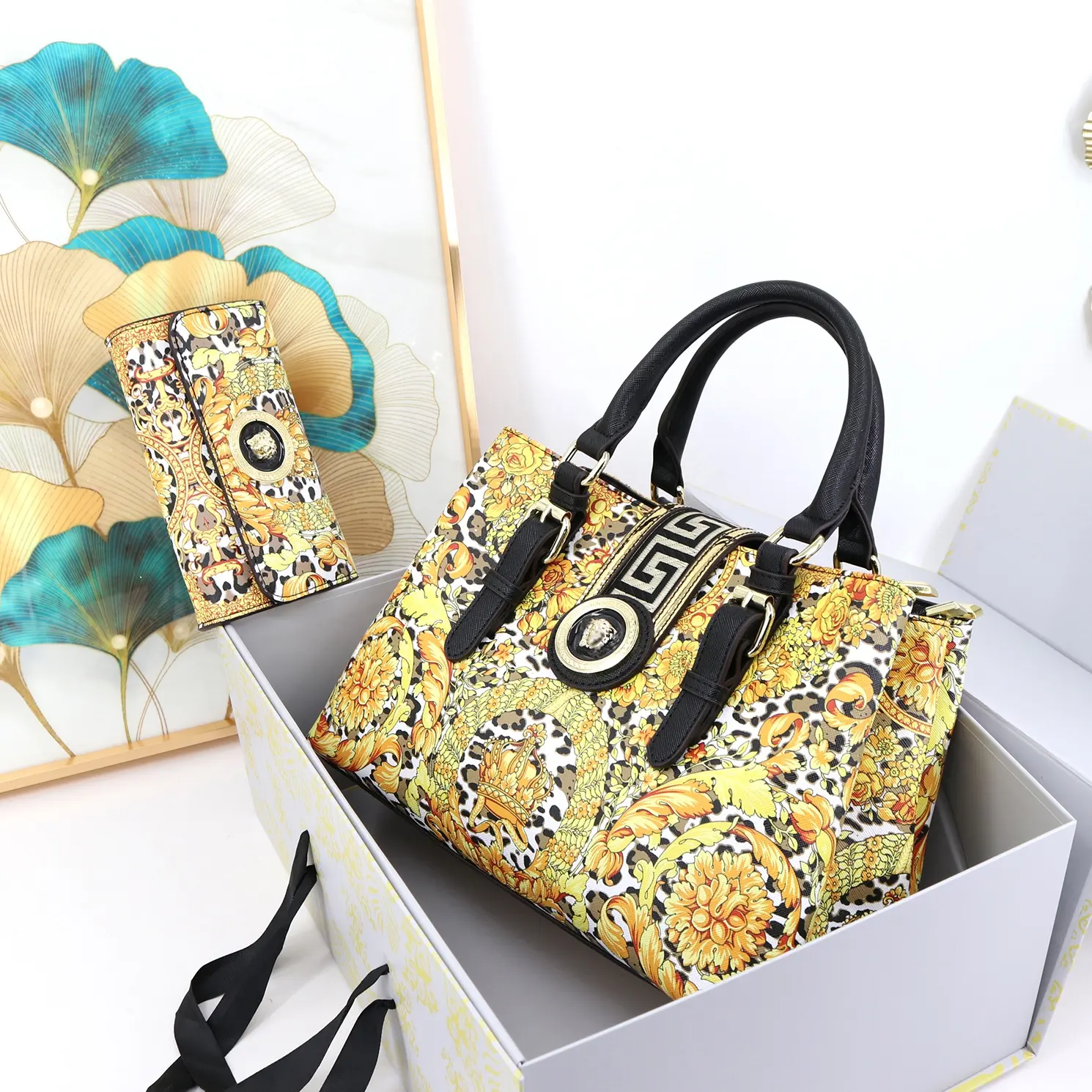 2023 women handbags fashion purse and hand bag ladies quality PU leather printing designer female bag set of two casual tote bag