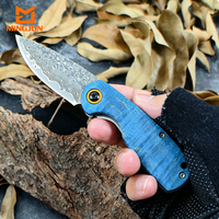 Couteau de survie miniature pliable en acier Damas de haute qualité avec manche en bois pour l'extérieur