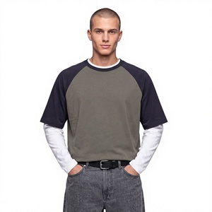 Men's <b>Raglan</b> Sleeve Color Blocked Raglon T-Shirt Regular Fit O-Neck Solid Casual Jersey Cotton <b>Top</b> Contrast Trim - Product Image 2