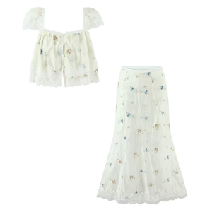 SHENZHU - Conjunto de 2 Piezas de Blusa y Falda <span class=keywords><strong>con</strong></span> Cuello Cuadrado, Bordado Floral de Encaje Satinado, Personalizado y de Lujo, Fabricante de Moda Femenina - Product Image 1