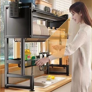 Étagère de rangement de cuisine en métal à double couche pour vaisselle et ustensiles, à placer au-dessus de l'évier, organisateur de placard multi-niveaux - Product Image 4
