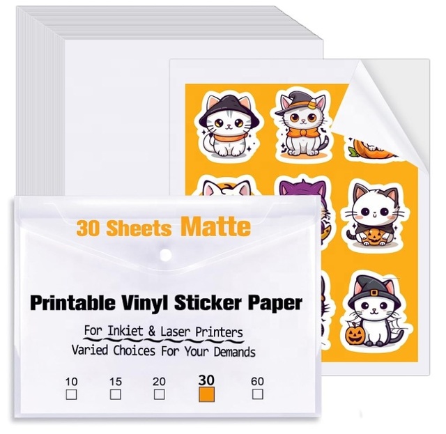 Printable Matte White Waterproof Vinyl Sticker Paper for Inkjet Printer Laser Printer