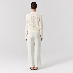 <span class=keywords><strong>Cardigan</strong></span> da donna in <span class=keywords><strong>cotone</strong></span> autunno e inverno semplice maglione <span class=keywords><strong>bianco</strong></span> latte traforato <span class=keywords><strong>Cardigan</strong></span> in maglia sottile a righe da donna - Product Image 6