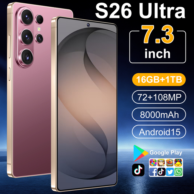 New Cross-Border S26 Ultra 5G Large Memory 16GB+1TB Smart Phone 7.3 Large Screen High-End Global Supply Source Factory