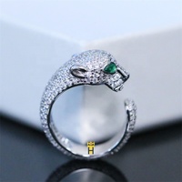 Tête d'animal de style Hip hop plaqué or 18k, pavé complet brillant cz léopard anneau de doigt réglable