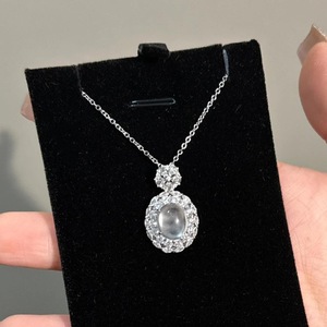 Collier pendentif en argent pur S925 avec motif de rose en fleur de glace, diamant bleu clair et pompon, collier de luxe pour clavicule - Product Image 3