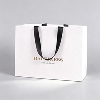 Sacs en Papier Carton Blanc de Luxe Haut de Gamme Personnalisés avec Impression de Logo, Emballage Cadeau Cosmétique avec Poignée en Ruban
