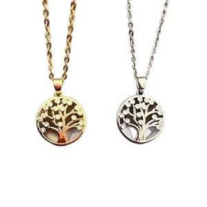 Collar con colgante Árbol de la Vida, dorado y plateado, con círculo y bisel, regalo de joyería para mujeres y niños - Product Image 4