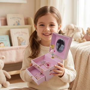 Caja Musical de Madera con Diseño de Mariposa y Bailarina Rosa, con un Solo Cajón, para Guardar Joyas de Niñas, Regalo - Product Image 3