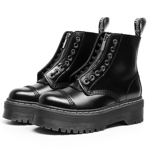 Dos pares de botas de locomotora de suela gruesa con 8 orificios y cremalleras frontales para Europa y América, botines cortos de estilo inglés para mujer. - Product Image 5