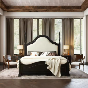 Lit Double Moderne Rétro Américain en Bois de Chêne Massif avec Rangement, Luxueux et Rembourré, Tailles 1.5m/1.8m, Style <span class=keywords><strong>Français</strong></span>, Doux et Lumineux, pour Chambre Parentale - Product Image 1