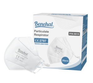 Respirador de media cara desechable <span class=keywords><strong>FFP2</strong></span> de Benehal, modelo KN95 con certificados CE y EN149, máscara plegada plana 9015 - Product Image 1