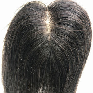Toupet pour femme en cheveux humains de qualité supérieure, base en soie européenne de qualité 10A, lisse, 18 pouces, 100% noué à la main, densité 150% - Product Image 4