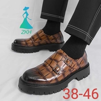 Sepatu Pria Formal Kulit Berkualitas Tinggi Model Bulat, Ukuran Besar, Sol Tebal, untuk Kantor, 3072 Fashion