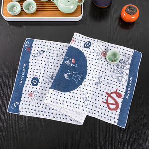 Usine de caractères bleus Serviette de toilette traditionnelle japonaise en coton Tenugui avec logo personnalisé - Product Image 3