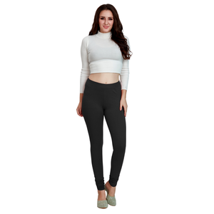 Lightweight <b>Black</b> Full-Length Cotton <b>Leggings</b> for <b>Women</b> | Stretch Fit Soft Comfortable Yoga Gym Daily Casual Wear Pants - Product Image 1