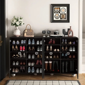 Zapatero de entrada europeo Retro negro moderno para el hogar Almacenamiento de pared simple de gama alta con estilo de <span class=keywords><strong>madera</strong></span> <span class=keywords><strong>MDF</strong></span> duradero para sala de estar - Product Image 4