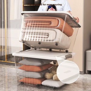 Contenedor de Almacenamiento Transparente con Ruedas, Caja de Plástico de Gran Capacidad con Tapa, Organizador Rodante Apilable para Ropa, Juguetes y Armarios - Product Image 4