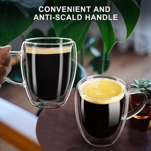 Taza de Vidrio de Doble Pared de 350 ml (12 oz) con Asa para Café, Té, Latte, Cappuccino, con Logotipo Personalizado - Product Image 5