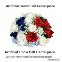 Boule de fleurs artificielles bleues et blanches, roses en soie et hortensias, centre de table floral pour la décoration de mariages, de fêtes, de bureaux et de maisons