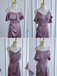 Dames personnalisées <span class=keywords><strong>robe</strong></span> de soirée longue mariage invités <span class=keywords><strong>robe</strong></span> de bal Simple violet <span class=keywords><strong>Satin</strong></span> robes de demoiselles <span class=keywords><strong>d</strong></span>'<span class=keywords><strong>honneur</strong></span> - Product Image 4