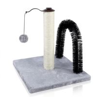 Brosse auto-nettoyante 3-en-1 pour chat et griffoir avec jouet interactif suspendu et base stable en peluche pour chats d'intérieur