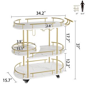Chariot de service moderne SENYU en or avec dessus en marbre, chariot roulant à deux niveaux pour la maison, la cuisine, la salle à manger, l'organisation et le rangement - Product Image 5
