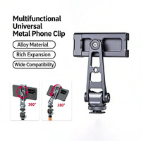 Support de téléphone universel flexible en alliage d'aluminium noir avec pince pour smartphone, griffe porte-accessoire, adaptateur de montage sur trépied pour bureau