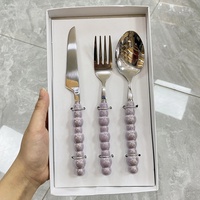 Ensemble de couverts en acier inoxydable, couteau à steak, fourchette à dessert, cuillère, manche en céramique perlée, pour la maison, le restaurant, l'hôtel