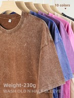 Camiseta de Manga Corta Extra Grande de Algodón Lavado Vintage de 230 g para Hombre y Mujer, Ropa Casual de Calle, Camiseta Blanca Personalizada con Estampado