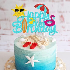 1 pièce Décoration de gâteau Joyeux <span class=keywords><strong>Anniversaire</strong></span> thème Plage d'été avec boule à paillettes et parapluie soleil pour Baby Shower et Fête d'<span class=keywords><strong>anniversaire</strong></span> - Product Image 3