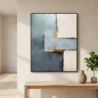 Peinture sur toile abstraite texturée 3D moderne, peinte à la main, style minimaliste bleu beige, décoration murale pour la maison, vente en gros d'usine