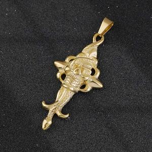 Collar con Colgante de Acero Inoxidable para Hombre, Diseño de Cruz y Calavera, Chapado en Oro, Joyería Religiosa Cristiana, Venta al Por Mayor - Product Image 2