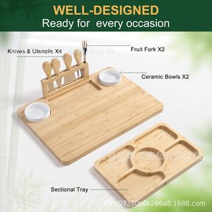 Juego de tabla de quesos de bambú con soporte para cuchillos y tenedores, bandeja para frutas y pan para servir en fiestas - Product Image 2