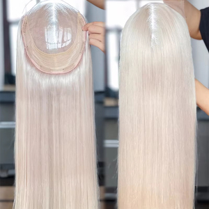 Toppers de cabello humano virgen 100% europeo, onda suelta recta sedosa con encaje transparente y línea de cabello prearrancada, Color blanco - Product Image 1