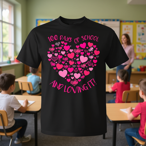 Maglietta per il 100° giorno di scuola con design a cuori carini per bambini, per la festa del 100° giorno di scuola - Product Image 3