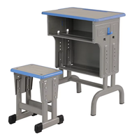 Ensemble de bureau et tabouret d'école moderne réglable avec rangement à 2 niveaux, table d'étude bleue, cadre métallique, mobilier de classe ergonomique