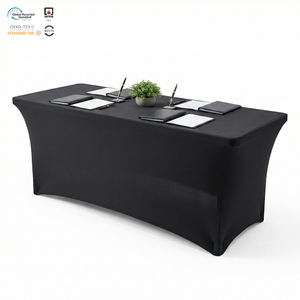 Housse de table ronde de luxe blanche de 120 pouces en spandex, moderne, imperméable et extensible, personnalisable pour mariages et grands galas - Product Image 1