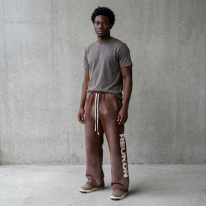 <b>Men's</b> Brown Printed Sweatpants <b>Elastic</b> <b>Waist</b> Drawstring Vintage Style <b>Trouser</b> Women's Wear Flare Pant Letter Logo Washed <b>Trouser</b> - Product Image 1