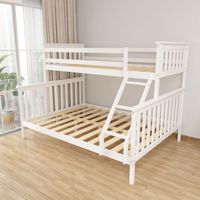 Lit superposé double moderne et simple Lepinkids, support en bois massif, écologique, durable, couleur blanc/naturel/caramel, pour chambre à coucher