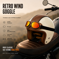 Lunettes de moto rétro classiques en cuir pour casque de cruiser ou de scooter