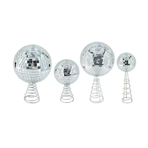 Hot-selling 18" Hand-pasted Discos Mirrored Sparkle Ball Xmas Tree Topper Ornament Supplies For Christmas Tree Top Decoration